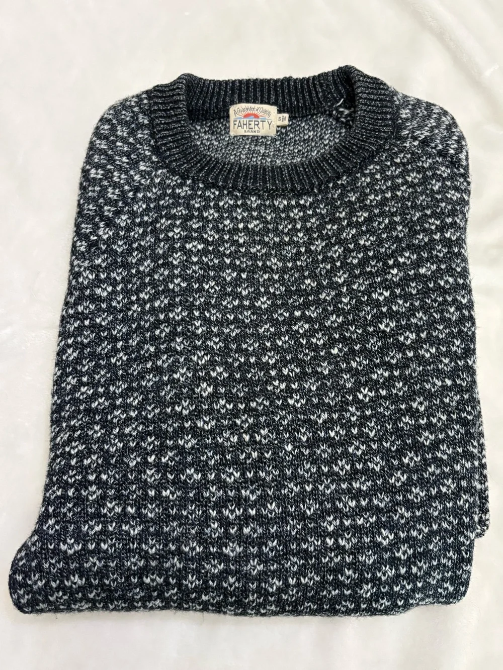 Faherty Donegal Crew Sweater Men’s S Charcoal Birdseye Merino Wool Fisherman